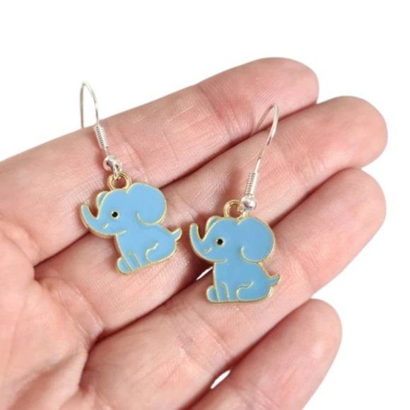 Baby Blue Elephant Earrings - Picture 3 of 4